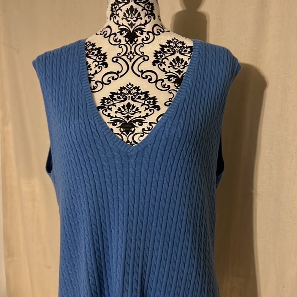 Vintage L.L. Bean Cable knit Sweater Vest Lt Blue Sz L Unisex Stretchy V Neck - Picture 5 of 6